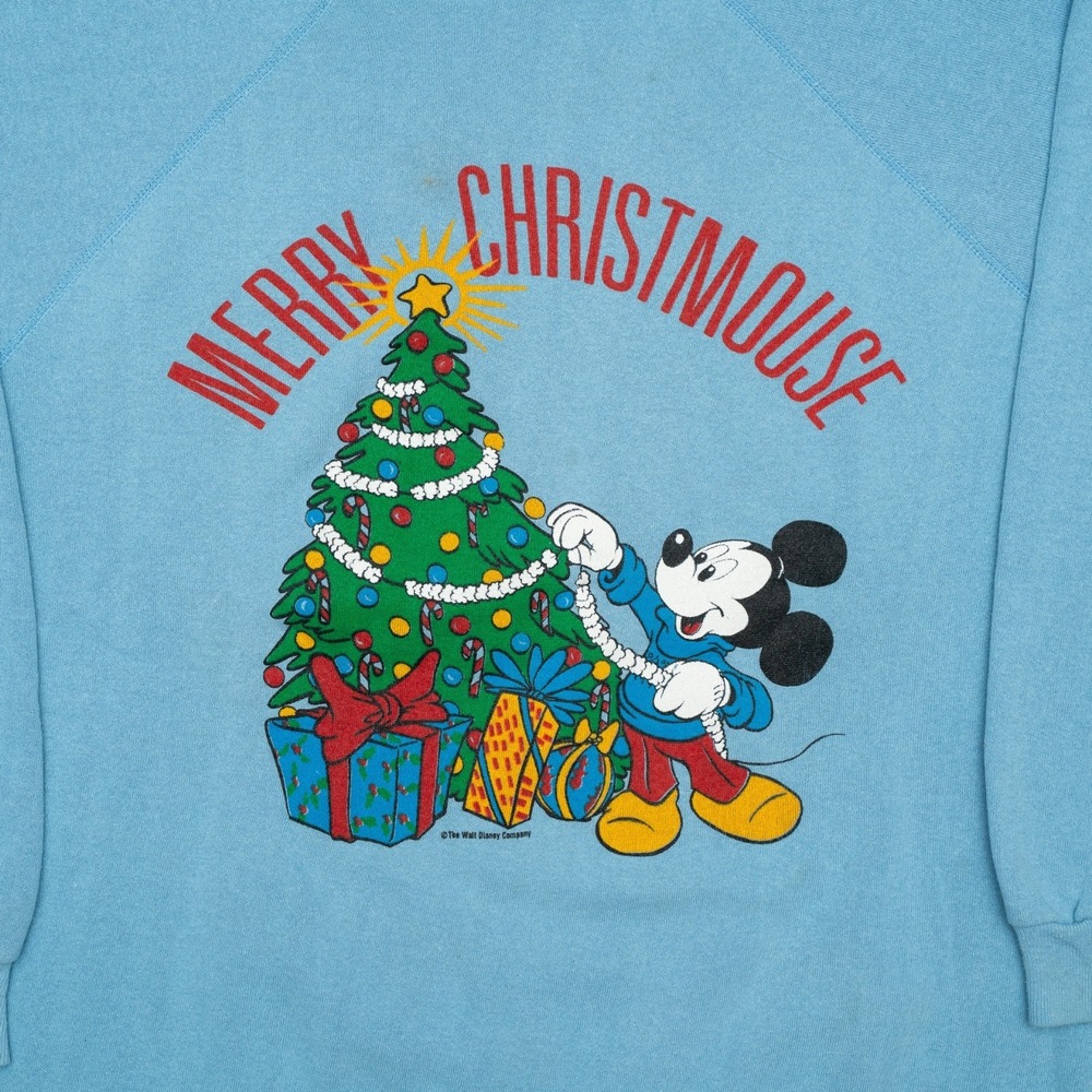 80's Walt Disney Company Mickey Mouse "Merry Christmouse" Christmas Sweater Blue - Picture 8 of 8